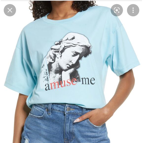 BP. Boxy Crop Graphic Tee In Blue Amuse Me size Medium NEW